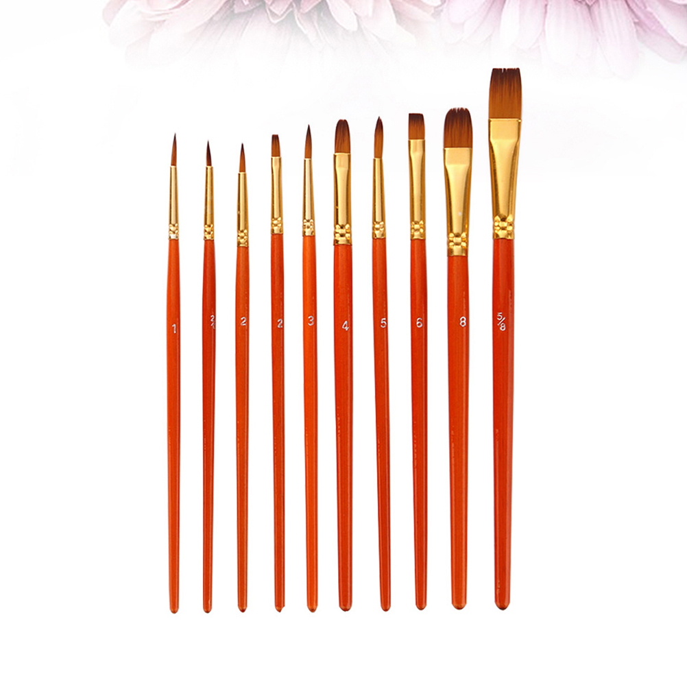 10pcs Nylon Wool Paint Brushes Wood Handle Oil Painting Brush Gouache Acrylic Oil Painting Brush for Students Artists Use (Rubylith), Size: 18.8X1.3cm